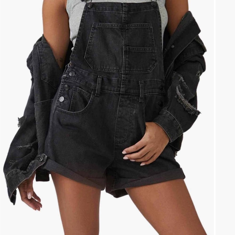 Free People Black Denim Overalls